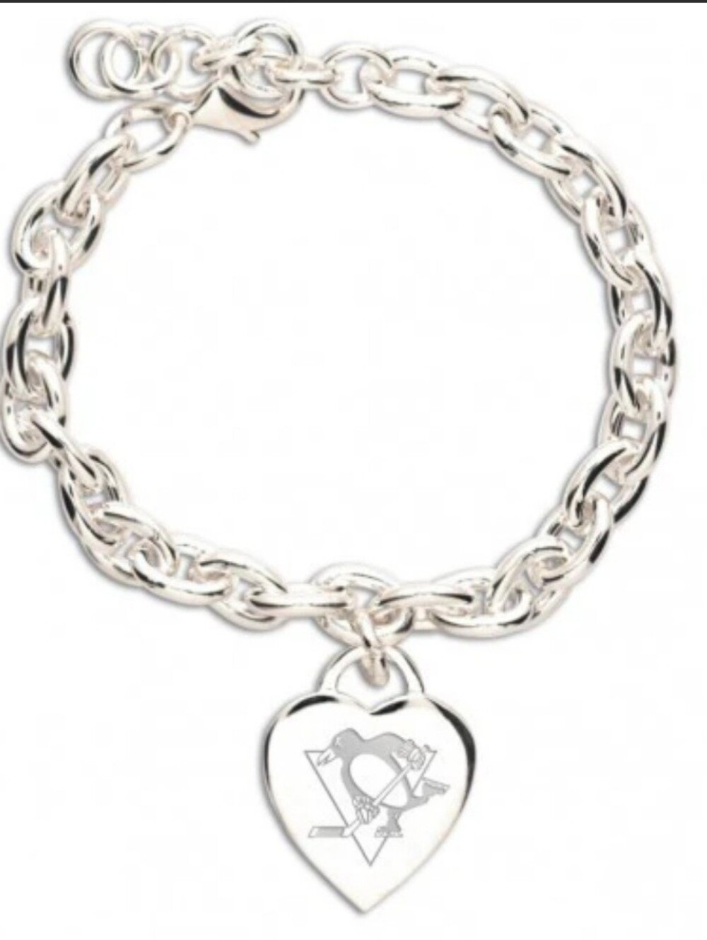 NHL Pittsburgh Penguins Silver Link Heart Charm Bracelet